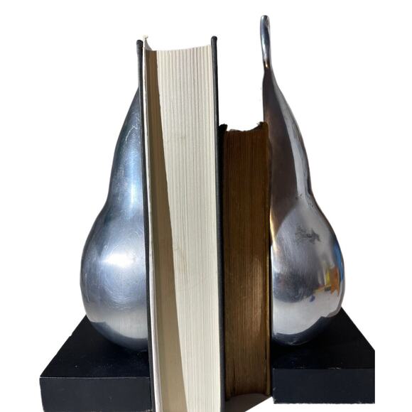 Vintage Solid Chrome Finish Half Pear Set Bookends Home Decorative School Office - Picture 4 of 7